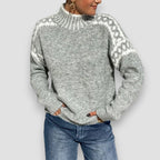 Roque | Women's Patterned Shoulder Sweater - Nordic Fair Isle Knit Pullover & Jumper Light Gray