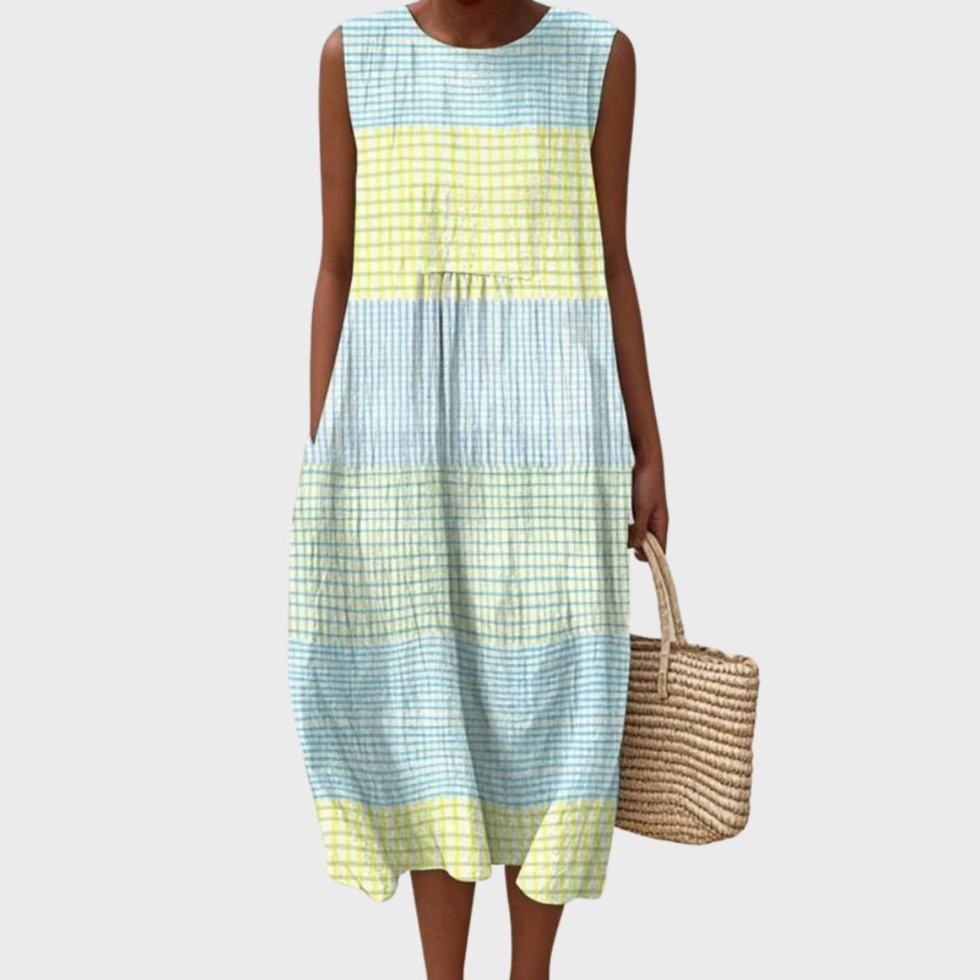 Clara | Women's Sleeveless Linen Midi Dress Relaxed Fit Light Blue