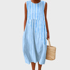 Clara | Women's Sleeveless Linen Midi Dress Relaxed Fit Light Blue 2