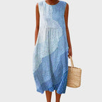 Clara | Women's Sleeveless Linen Midi Dress Relaxed Fit Steel Blue