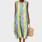 Clara | Women's Sleeveless Linen Midi Dress Relaxed Fit Light Gray