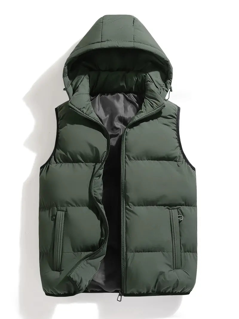 Isaac | Men's Lightweight Hooded Body Warmer Vest - Black Quilted Winter Gilet with Hood Green