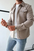 Ranches | Men's Casual Overshirt - Stylish Long Sleeve Shacket & Button-Down Jacket Stone