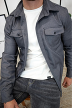 Ranches | Men's Casual Overshirt - Stylish Long Sleeve Shacket & Button-Down Jacket Dark Grey