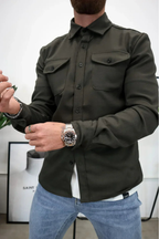 Ranches | Men's Casual Overshirt - Stylish Long Sleeve Shacket & Button-Down Jacket Dark Green