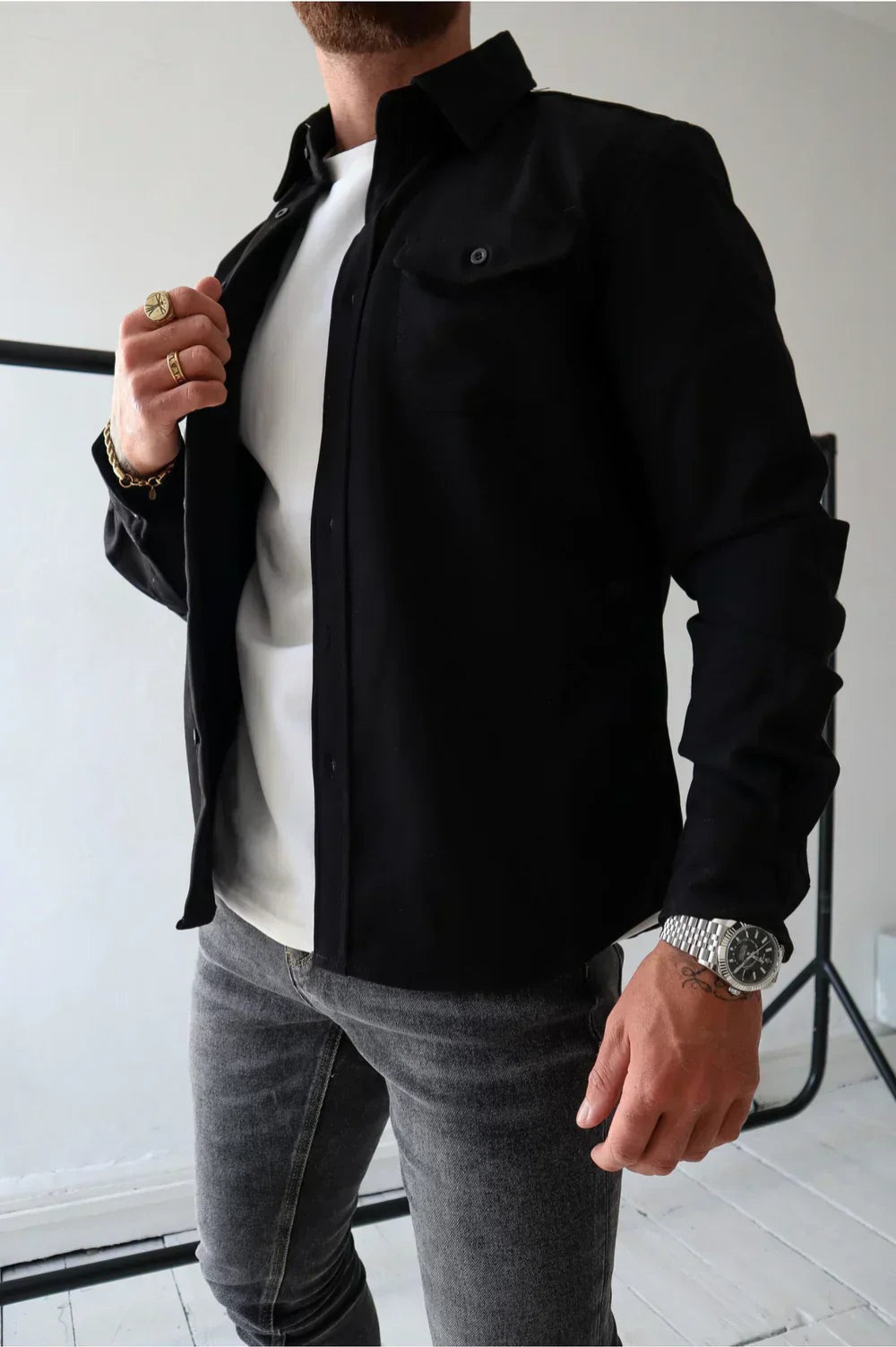 Ranches | Men's Casual Overshirt - Stylish Long Sleeve Shacket & Button-Down Jacket