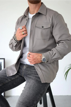 Ranches | Men's Casual Overshirt - Stylish Long Sleeve Shacket & Button-Down Jacket Grey