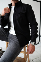 Ranches | Men's Casual Overshirt - Stylish Long Sleeve Shacket & Button-Down Jacket Black