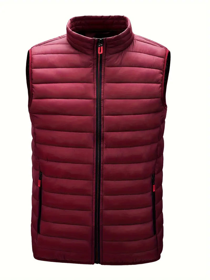 Miles | Men's Lightweight Quilted Bodywarmer Vest - Stand Collar Zip-Up Gilet & Puffer Vest Red