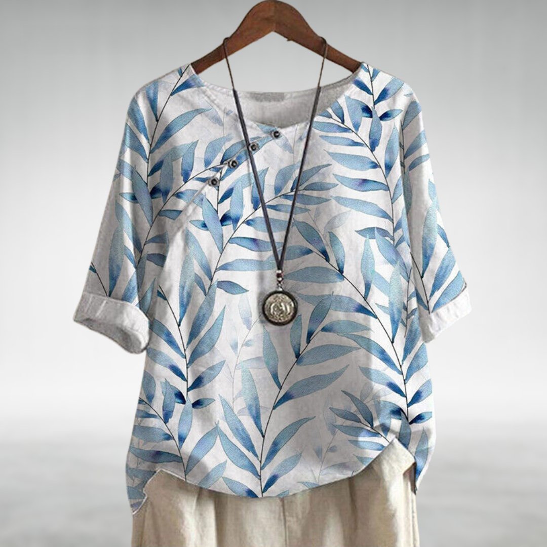 Flōre | Woman’s Blouse | Printed Asymmetric Button White
