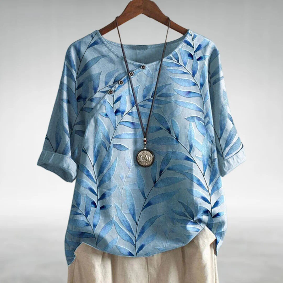 Flōre | Woman’s Blouse | Printed Asymmetric Button Blue