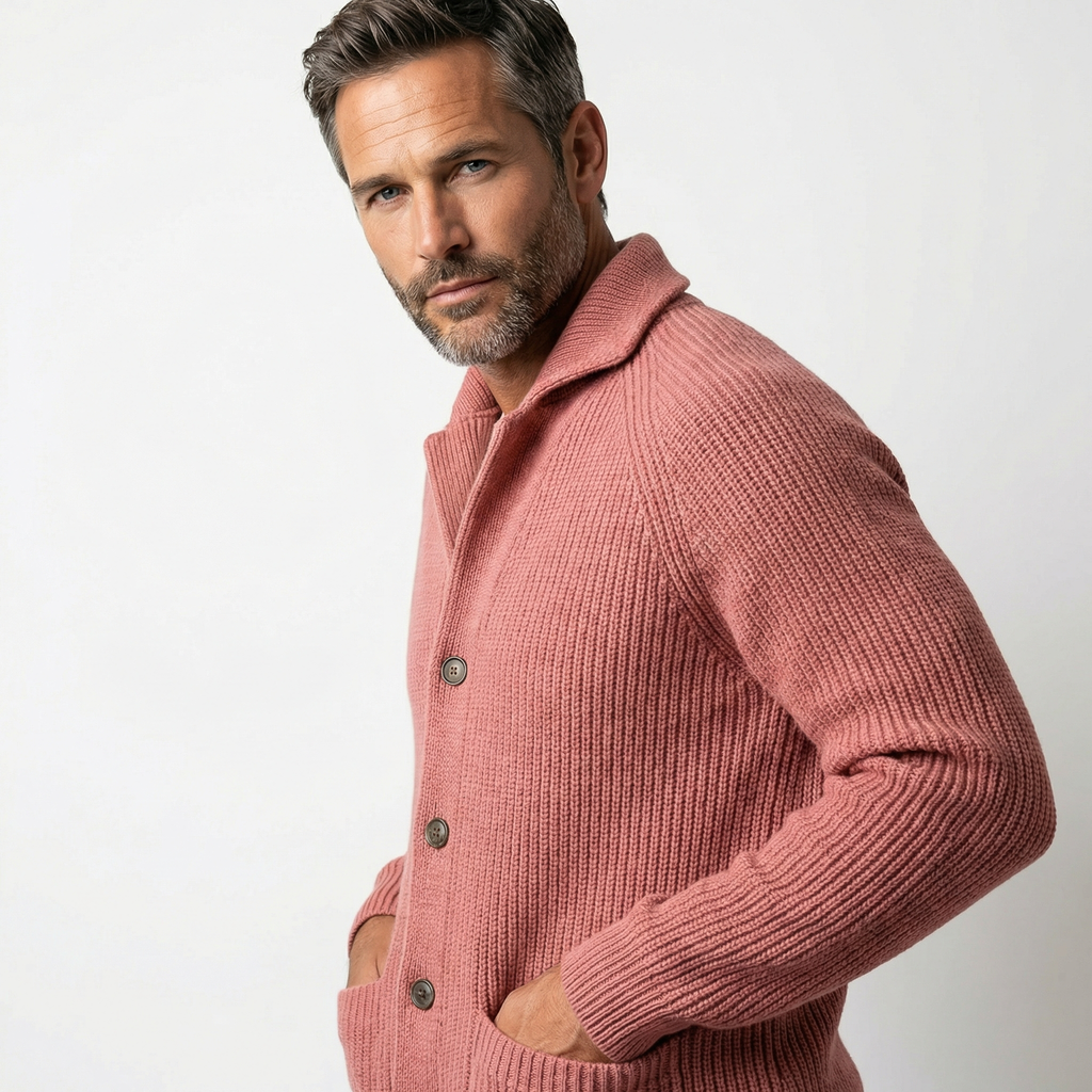 Zipari | Men's Ribbed Cardigan - Full-Zip Knitted Sweater & Stand Collar Warm Jumper