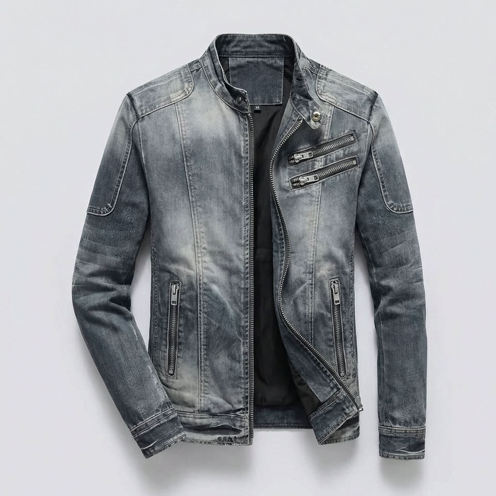 Calico | Men's Retro Denim Jacket - Vintage Washed Trucker Jean Jacket with Flap Pockets