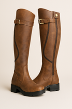 Roque | Knee-High Boots for Women | Buckle Strap Lug Sole Brown