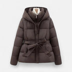 Chāme | Women’s Quilted Jacket with Belt and Hood Brown