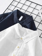 Hommes | Men's Grandad Collar Shirt - Casual Mandarin Band Collar Long Sleeve Cotton Top