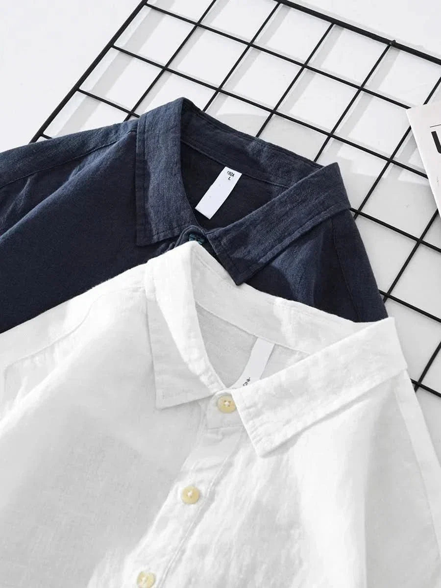Hommes | Men's Grandad Collar Shirt - Casual Mandarin Band Collar Long Sleeve Cotton Top
