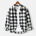 Nisyros | Men's Long Sleeve Checked Flannel Shirt - Casual Button-Down Plaid Shirt Black