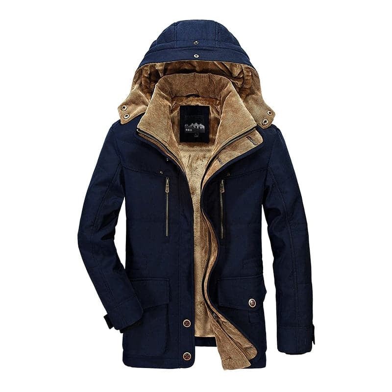 Ranches | Men's Winter Coat with Zip-Up Hood - Warm Fleece Lined Puffer & Casual Parka Blue