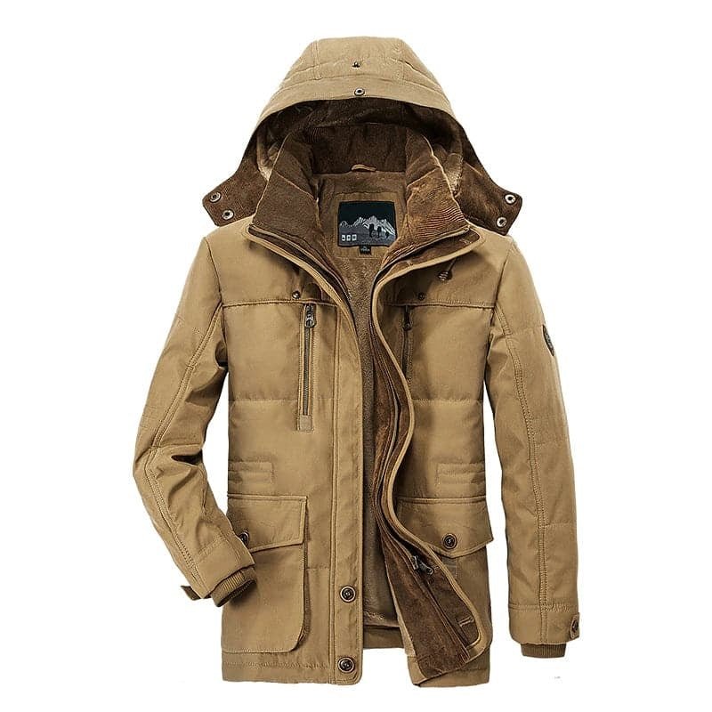 Ranches | Men's Winter Coat with Zip-Up Hood - Warm Fleece Lined Puffer & Casual Parka Khaki