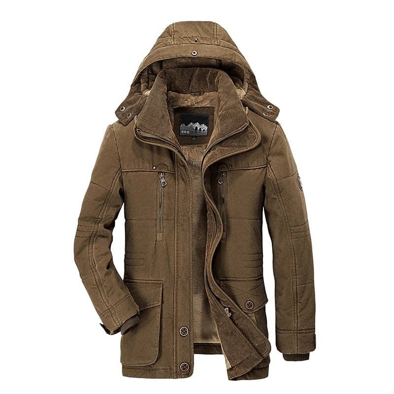 Ranches | Men's Winter Coat with Zip-Up Hood - Warm Fleece Lined Puffer & Casual Parka Brown