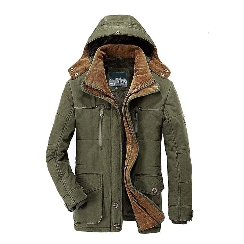 Ranches | Men's Winter Coat with Zip-Up Hood - Warm Fleece Lined Puffer & Casual Parka Green