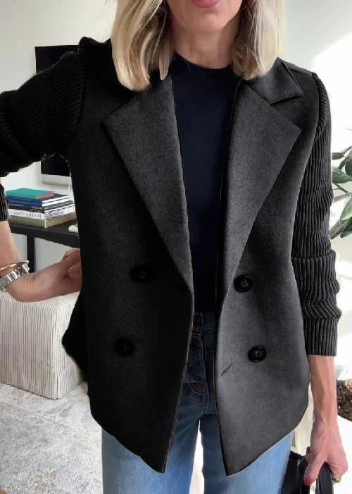 Damaris | Women's Structured Lapel Coat - Elegant Tailored Wool Blend Longline Overcoat Black