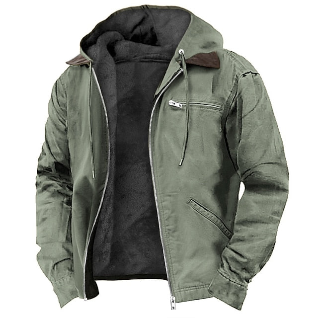 Calico | Men's Full-Zip Jacket with Pockets - Casual Lightweight Windbreaker & Bomber Army Green