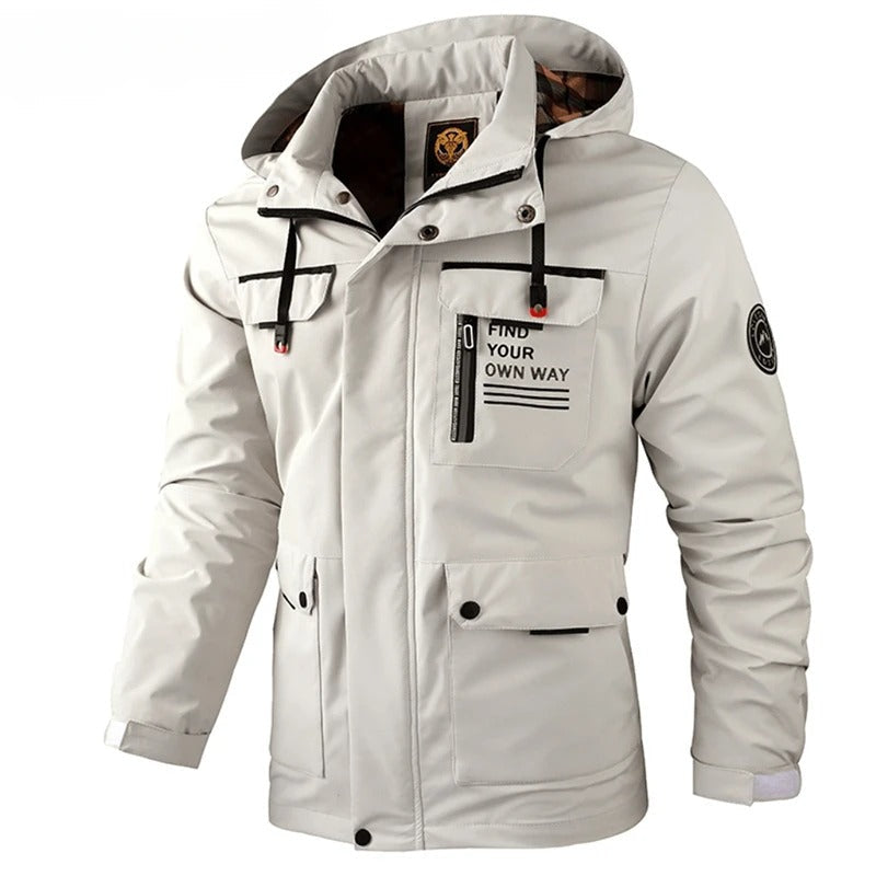 Wilshire | Men's Hooded Winter Jacket - Warm Multi-Pocket Cargo Parka & Windproof Coat White