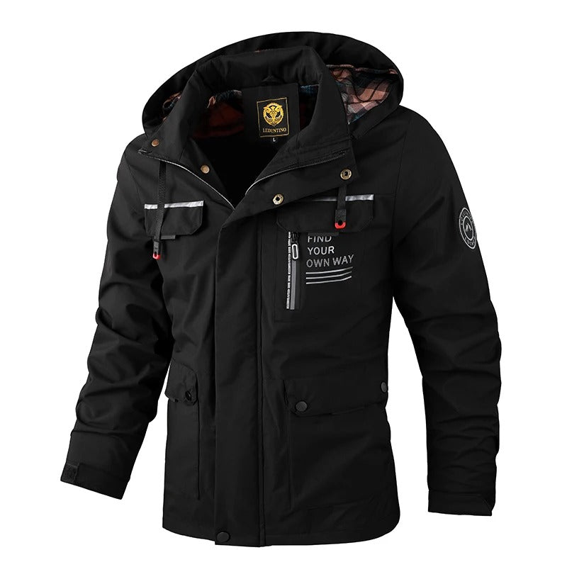Wilshire | Men's Hooded Winter Jacket - Warm Multi-Pocket Cargo Parka & Windproof Coat Black