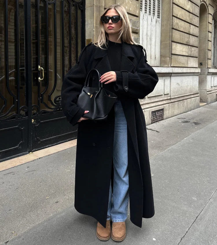 Roque | Women's Double-Breasted Trench Coat Black