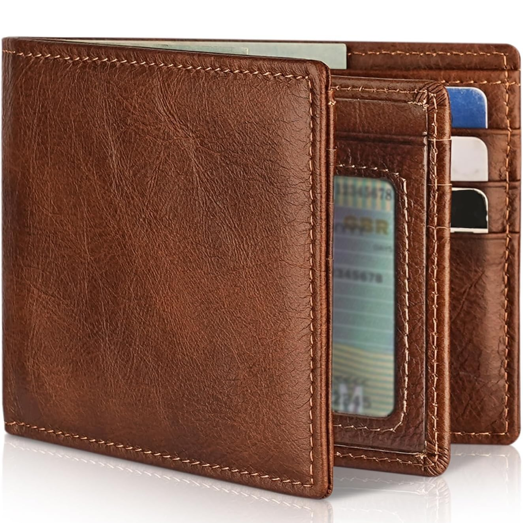 Mane | Men's Bifold Genuine Leather RFID Blocking Wallet Brown