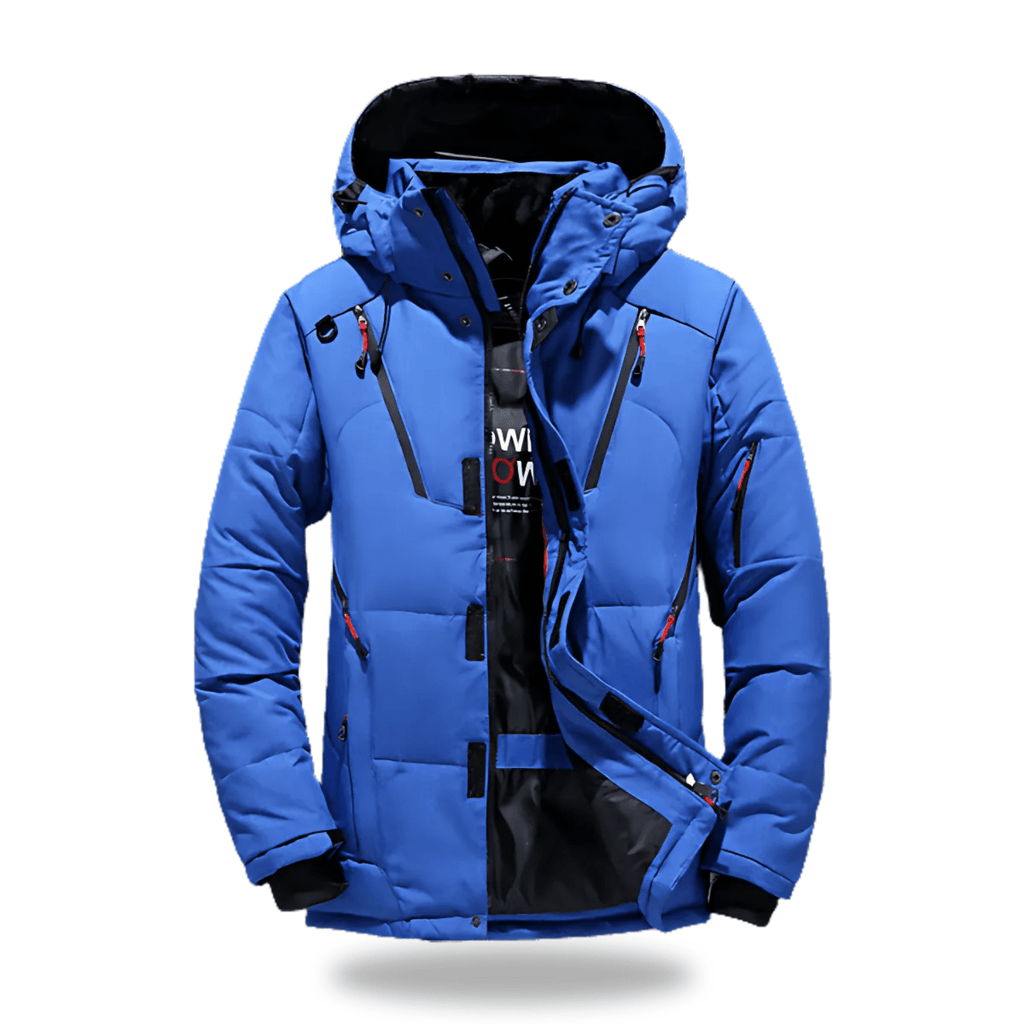 Hommes | Men's Waterproof Winter Jacket with Hood - Warm Outerwear Coat Blue