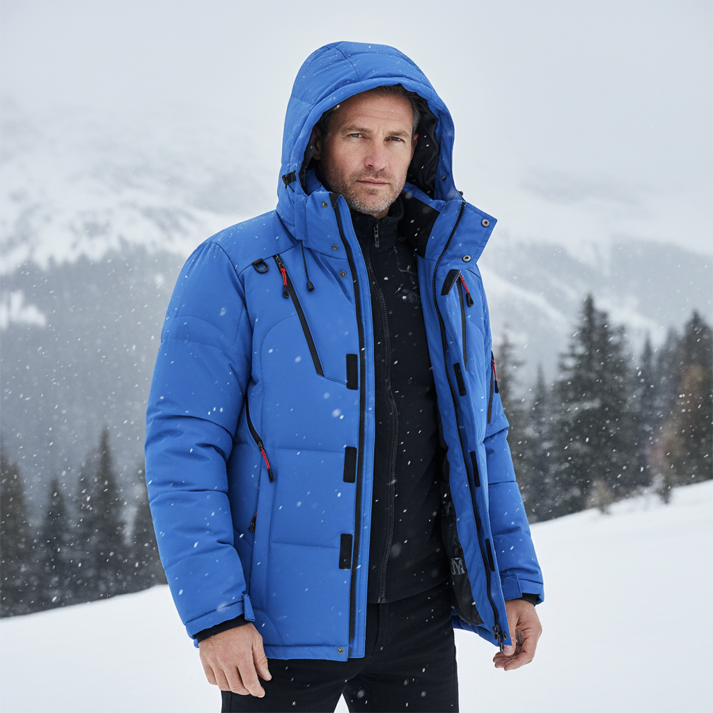 Hommes | Men's Waterproof Winter Jacket with Hood - Warm Outerwear Coat
