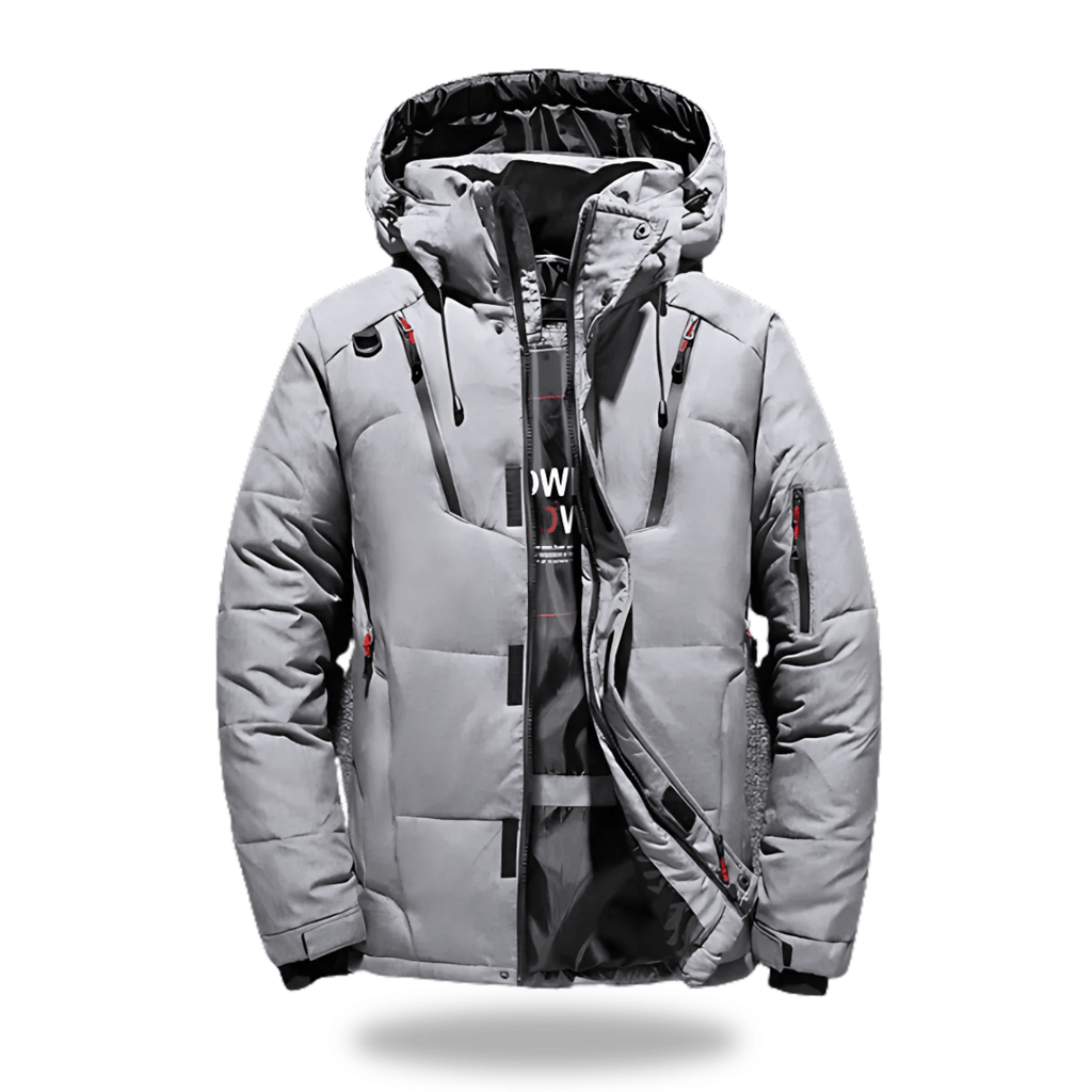 Hommes | Men's Waterproof Winter Jacket with Hood - Warm Outerwear Coat Grey