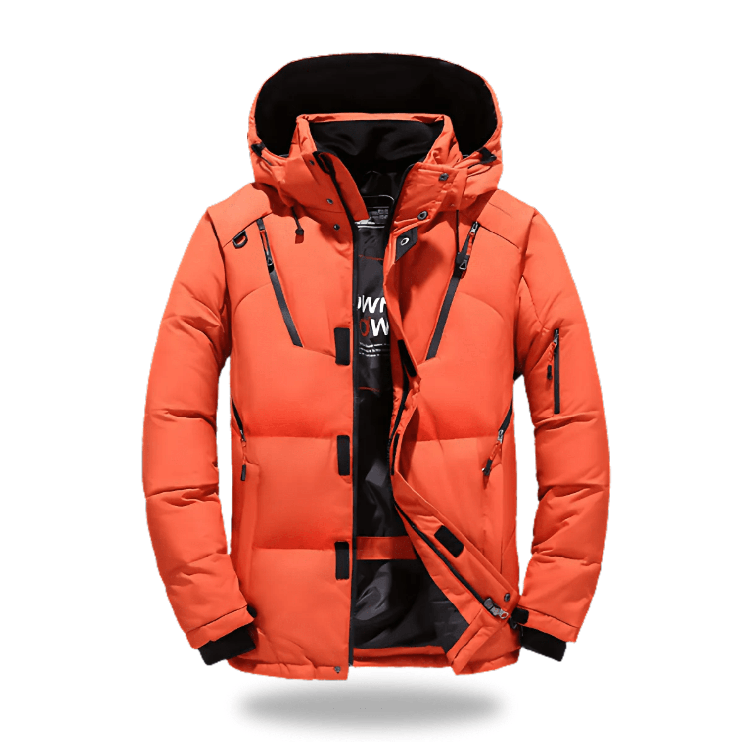 Hommes | Men's Waterproof Winter Jacket with Hood - Warm Outerwear Coat Orange