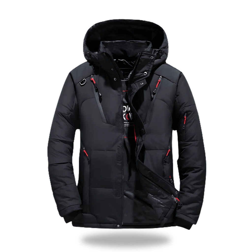 Hommes | Men's Waterproof Winter Jacket with Hood - Warm Outerwear Coat Black