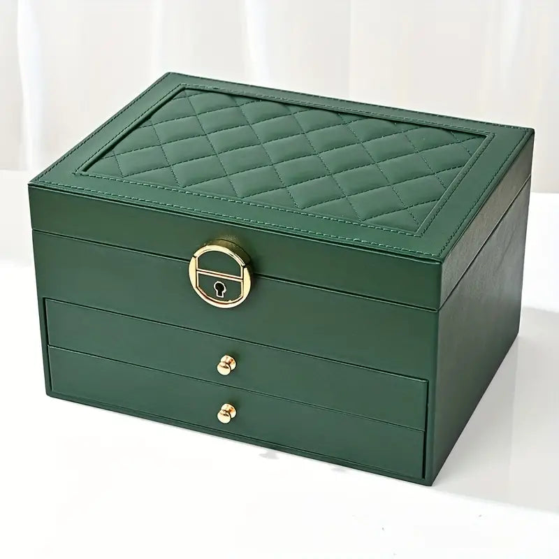 Multilayer Leather Jewellery Box | Organised and Stylish Storage Green