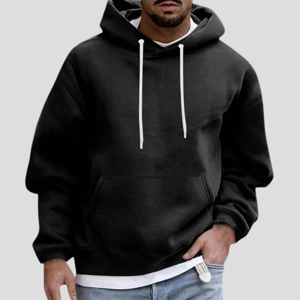 Men's Relaxed Fit Pullover Hoodie - Heavyweight Cotton Sweatshirt Black