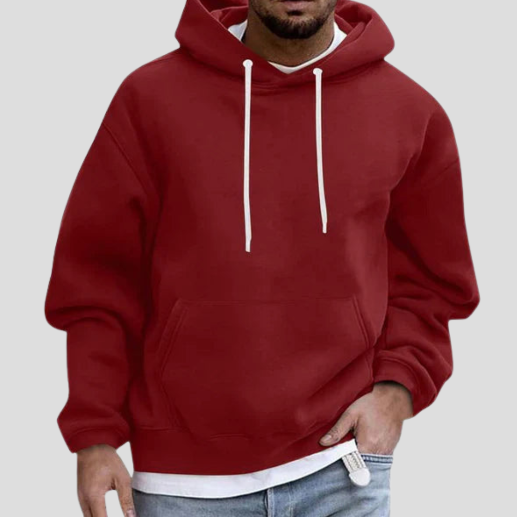 Men's Relaxed Fit Pullover Hoodie - Heavyweight Cotton Sweatshirt Dark red