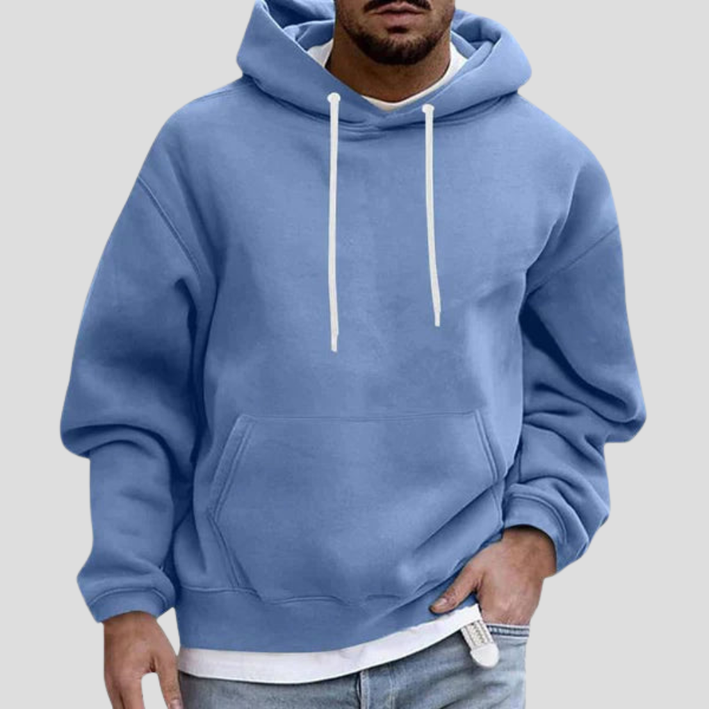 Men's Relaxed Fit Pullover Hoodie - Heavyweight Cotton Sweatshirt Blue