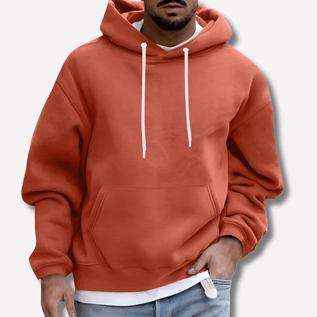Men's Relaxed Fit Pullover Hoodie - Heavyweight Cotton Sweatshirt Orange