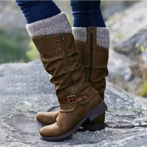 Pamelo | Winter Boots for Women | Detail Knit Cuff Brown