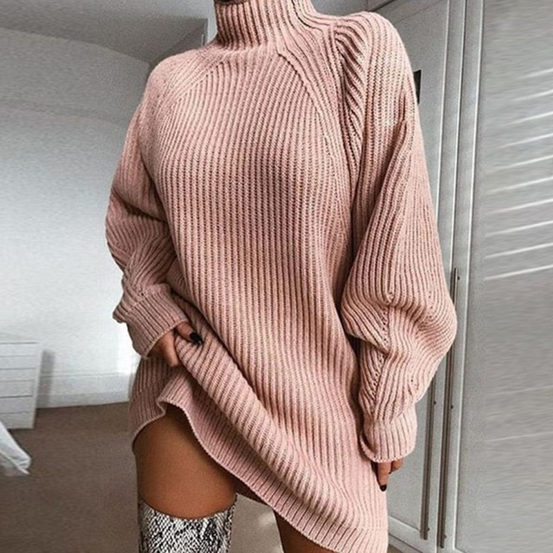 Sephira | Women's Long Winter Sweater Dress - Oversized Knitted Turtleneck & Maxi Sweater