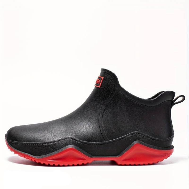 Boots for Women | Slip-On Ankle Style with Rounded Toe Black & Red