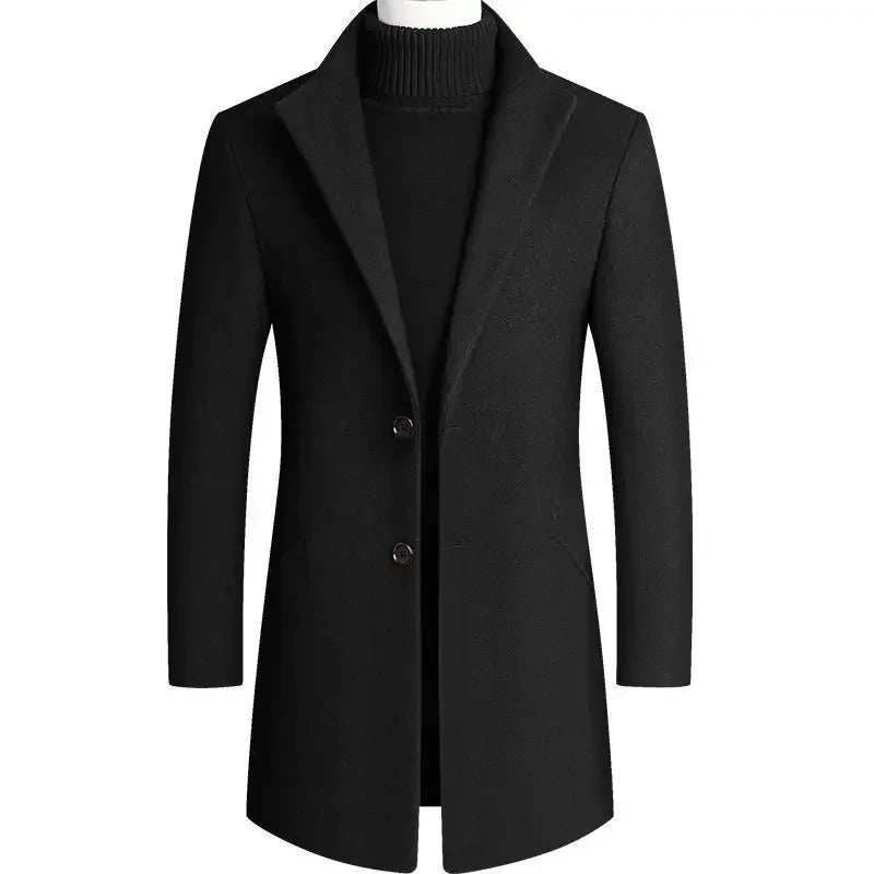 Mane | Stylish Slim-Fit Wool Coat Black