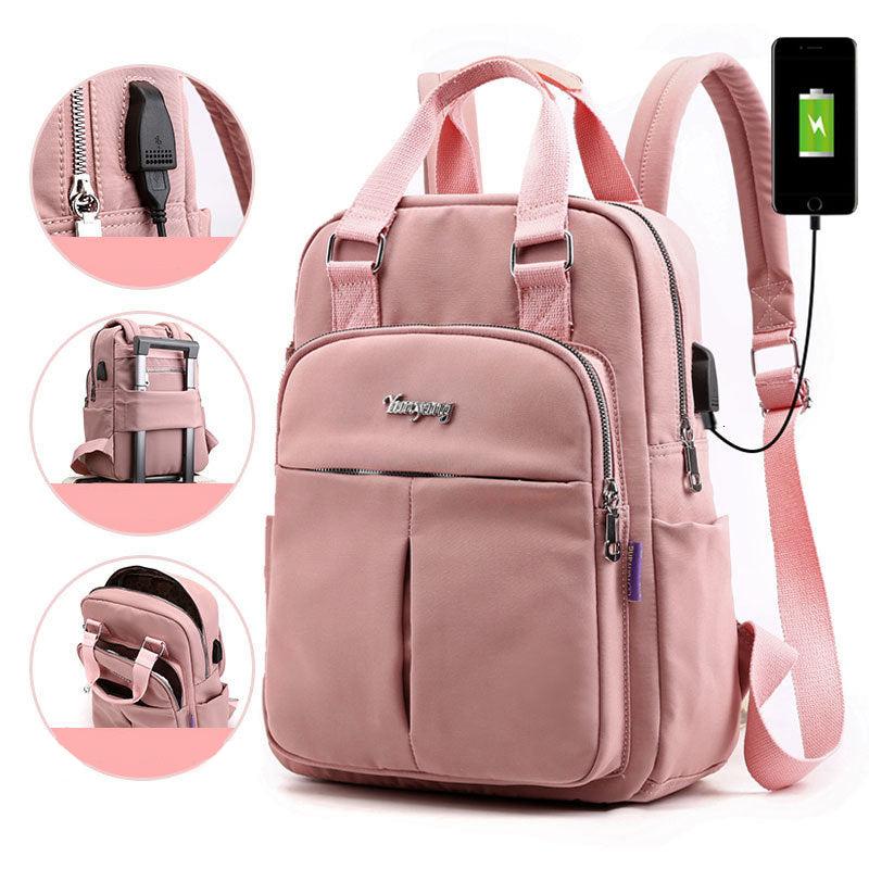 Hommes | Water-Resistant USB Charging Anti-Theft Backpack – Multi-Compartment Design Pink