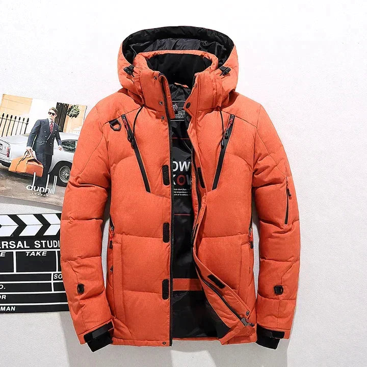 Figueral | Men’s Puffer Jacket | Coat with Zipper Pockets Orange