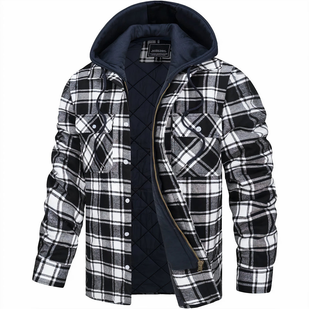 Nisyros | Men's Jacket | Plaid Hooded Zip-Front Black