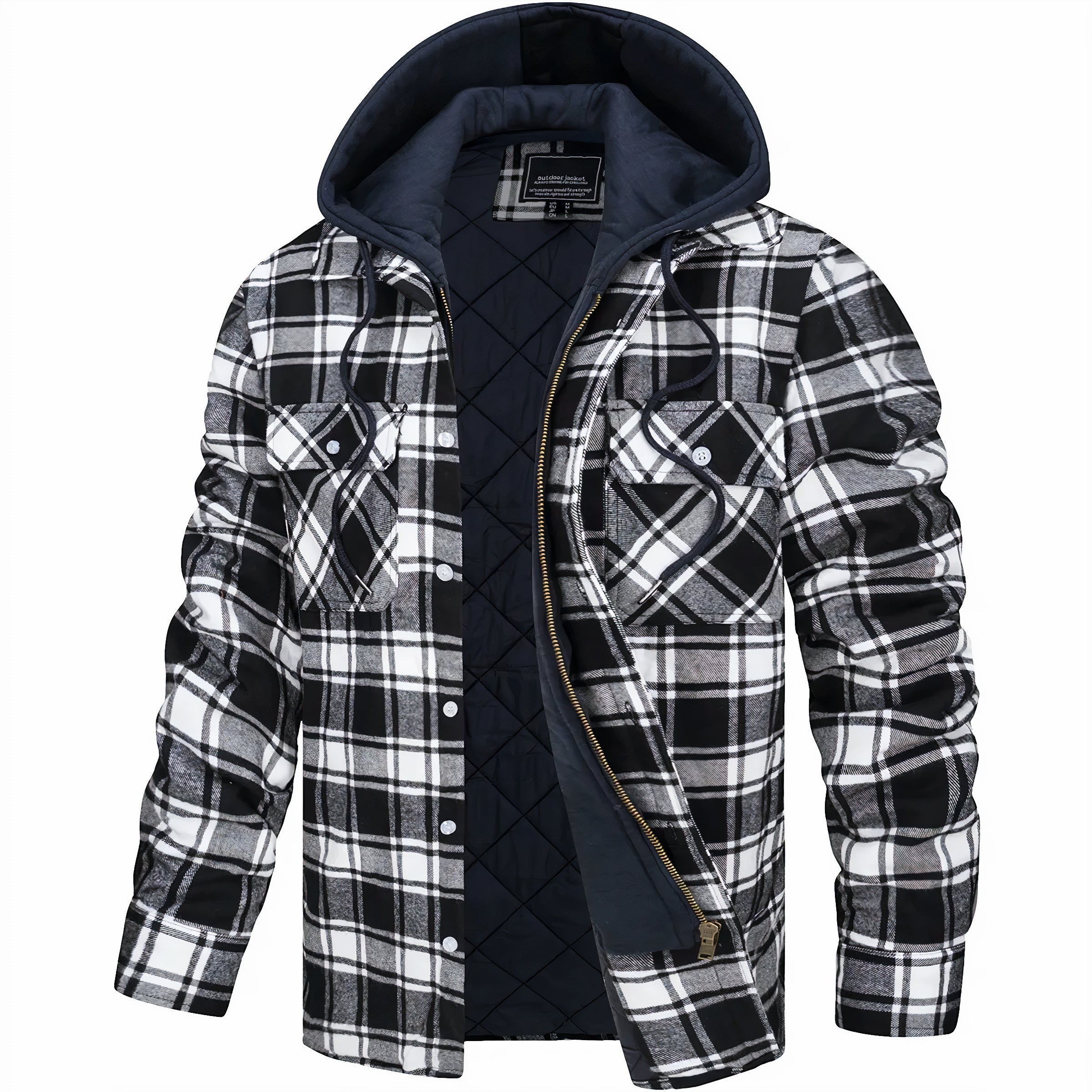 Nisyros | Men's Jacket | Plaid Hooded Zip-Front Black